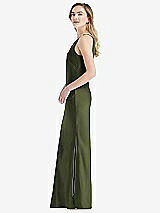 Side View Thumbnail - Olive Green One-Shoulder Asymmetrical Maxi Slip Dress