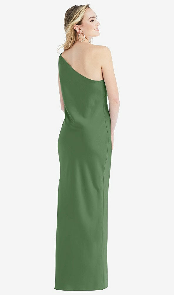 Back View - Vineyard Green One-Shoulder Asymmetrical Maxi Slip Dress