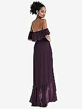 Rear View Thumbnail - Aubergine Off-the-Shoulder Ruffled High Low Maxi Dress