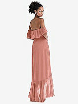Rear View Thumbnail - Desert Rose Off-the-Shoulder Ruffled High Low Maxi Dress