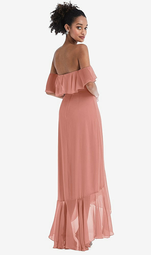 Back View - Desert Rose Off-the-Shoulder Ruffled High Low Maxi Dress
