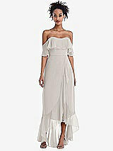 Front View Thumbnail - Oyster Off-the-Shoulder Ruffled High Low Maxi Dress