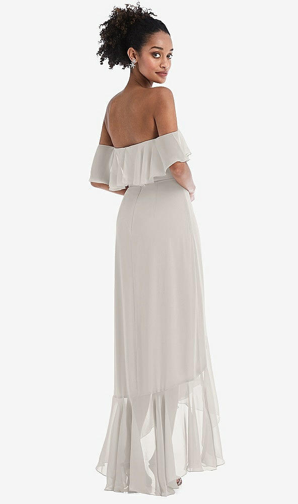 Back View - Oyster Off-the-Shoulder Ruffled High Low Maxi Dress