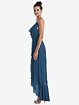 Side View Thumbnail - Dusk Blue Ruffle-Trimmed V-Neck High Low Wrap Dress