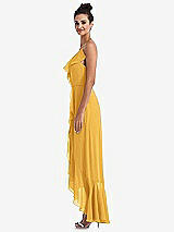 Side View Thumbnail - NYC Yellow Ruffle-Trimmed V-Neck High Low Wrap Dress