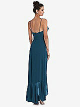 Rear View Thumbnail - Atlantic Blue Ruffle-Trimmed V-Neck High Low Wrap Dress