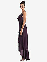 Side View Thumbnail - Aubergine Ruffle-Trimmed V-Neck High Low Wrap Dress