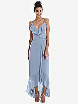 Front View Thumbnail - Cloudy Ruffle-Trimmed V-Neck High Low Wrap Dress