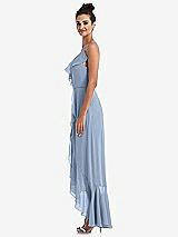 Side View Thumbnail - Cloudy Ruffle-Trimmed V-Neck High Low Wrap Dress