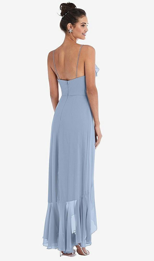 Back View - Cloudy Ruffle-Trimmed V-Neck High Low Wrap Dress