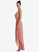 Side View Thumbnail - Desert Rose Ruffle-Trimmed V-Neck High Low Wrap Dress