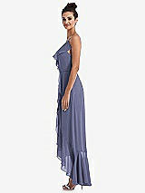 Side View Thumbnail - French Blue Ruffle-Trimmed V-Neck High Low Wrap Dress