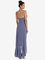 Rear View Thumbnail - French Blue Ruffle-Trimmed V-Neck High Low Wrap Dress