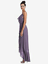 Side View Thumbnail - Lavender Ruffle-Trimmed V-Neck High Low Wrap Dress