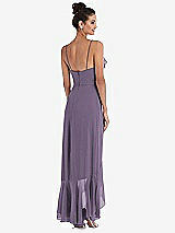 Rear View Thumbnail - Lavender Ruffle-Trimmed V-Neck High Low Wrap Dress