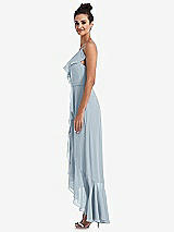 Side View Thumbnail - Mist Ruffle-Trimmed V-Neck High Low Wrap Dress