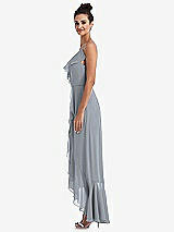 Side View Thumbnail - Platinum Ruffle-Trimmed V-Neck High Low Wrap Dress