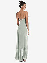 Rear View Thumbnail - Willow Green Ruffle-Trimmed V-Neck High Low Wrap Dress