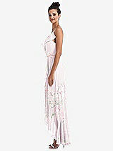 Side View Thumbnail - Watercolor Print Ruffle-Trimmed V-Neck High Low Wrap Dress