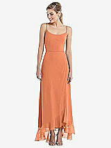Front View Thumbnail - Sweet Melon Scoop Neck Ruffle-Trimmed High Low Maxi Dress