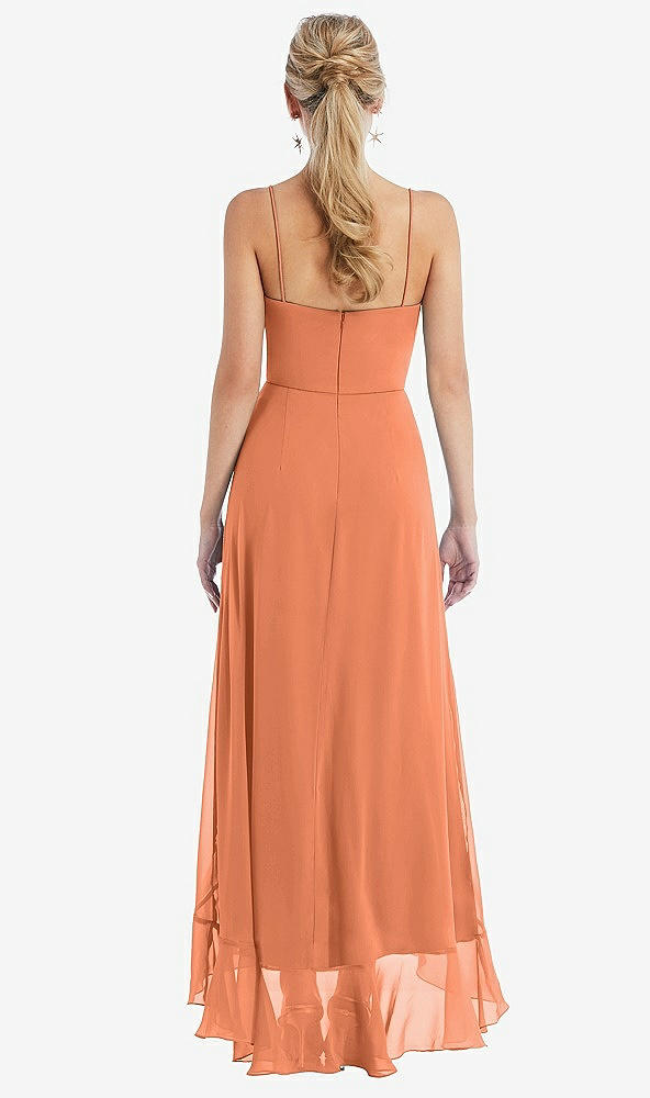 Back View - Sweet Melon Scoop Neck Ruffle-Trimmed High Low Maxi Dress