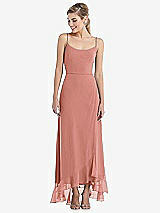 Front View Thumbnail - Desert Rose Scoop Neck Ruffle-Trimmed High Low Maxi Dress