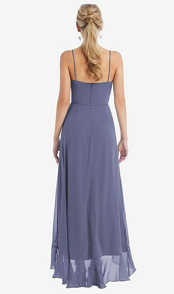 Back View - French Blue Scoop Neck Ruffle-Trimmed High Low Maxi Dress