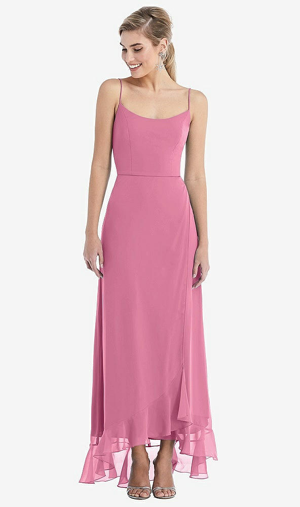 Front View - Orchid Pink Scoop Neck Ruffle-Trimmed High Low Maxi Dress