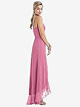 Side View Thumbnail - Orchid Pink Scoop Neck Ruffle-Trimmed High Low Maxi Dress
