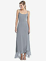 Front View Thumbnail - Platinum Scoop Neck Ruffle-Trimmed High Low Maxi Dress
