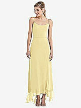 Front View Thumbnail - Pale Yellow Scoop Neck Ruffle-Trimmed High Low Maxi Dress