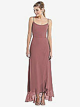 Front View Thumbnail - Rosewood Scoop Neck Ruffle-Trimmed High Low Maxi Dress