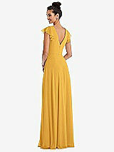 Rear View Thumbnail - NYC Yellow Flutter Sleeve V-Keyhole Chiffon Maxi Dress