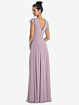 Rear View Thumbnail - Suede Rose Flutter Sleeve V-Keyhole Chiffon Maxi Dress