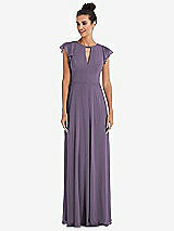 Front View Thumbnail - Lavender Flutter Sleeve V-Keyhole Chiffon Maxi Dress