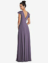 Rear View Thumbnail - Lavender Flutter Sleeve V-Keyhole Chiffon Maxi Dress