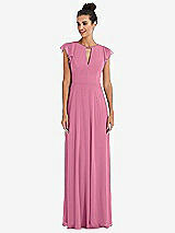 Front View Thumbnail - Orchid Pink Flutter Sleeve V-Keyhole Chiffon Maxi Dress