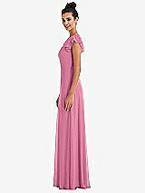 Side View Thumbnail - Orchid Pink Flutter Sleeve V-Keyhole Chiffon Maxi Dress