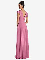 Rear View Thumbnail - Orchid Pink Flutter Sleeve V-Keyhole Chiffon Maxi Dress
