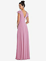 Rear View Thumbnail - Powder Pink Flutter Sleeve V-Keyhole Chiffon Maxi Dress