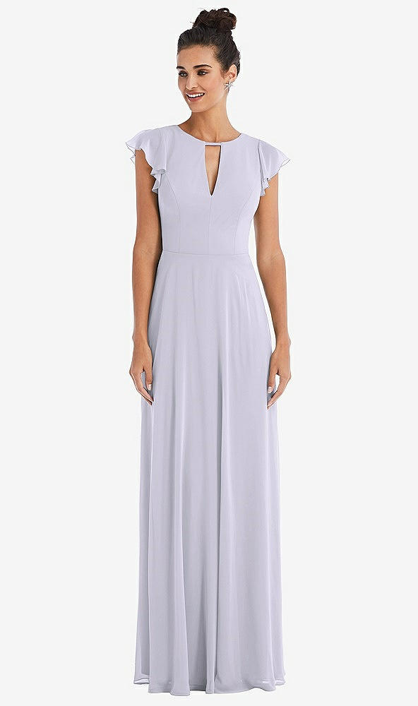 Front View - Silver Dove Flutter Sleeve V-Keyhole Chiffon Maxi Dress