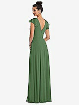 Rear View Thumbnail - Vineyard Green Flutter Sleeve V-Keyhole Chiffon Maxi Dress