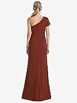 Rear View Thumbnail - Auburn Moon One-Shoulder Cap Sleeve Trumpet Gown with Front Slit