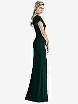 Side View Thumbnail - Evergreen One-Shoulder Cap Sleeve Trumpet Gown with Front Slit