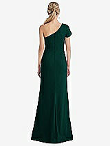 Rear View Thumbnail - Evergreen One-Shoulder Cap Sleeve Trumpet Gown with Front Slit