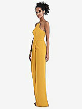 Side View Thumbnail - NYC Yellow Halter Draped Tulip Skirt Maxi Dress
