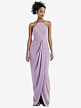 Front View Thumbnail - Pale Purple Halter Draped Tulip Skirt Maxi Dress