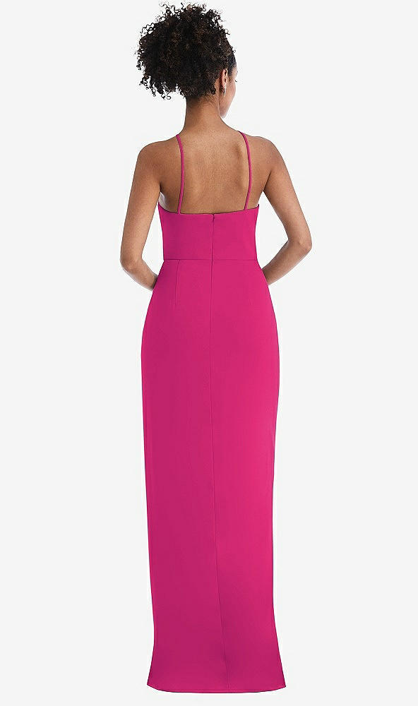 Back View - Think Pink Halter Draped Tulip Skirt Maxi Dress