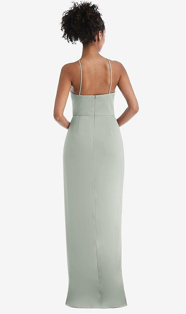 Back View - Willow Green Halter Draped Tulip Skirt Maxi Dress