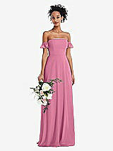 Alt View 1 Thumbnail - Orchid Pink Off-the-Shoulder Ruffle Cuff Sleeve Chiffon Maxi Dress